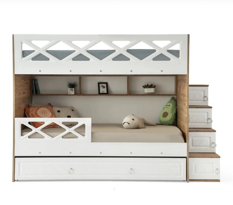 100% MDF Двуетажно детско легло със странични стълби