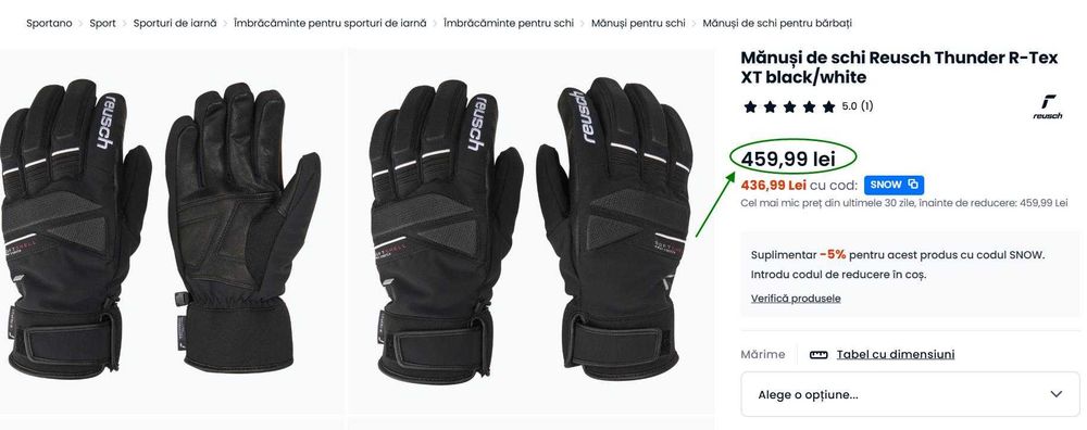 Mănuși de schi Reusch Thunder R-Tex XT black white,(Super Oferta).
