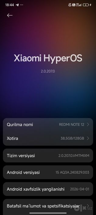 REDMI NOTE 12 hotira 128ga6+6 holati ideal