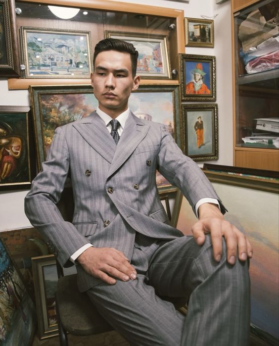 Костюм SHOQAN серый двубортный