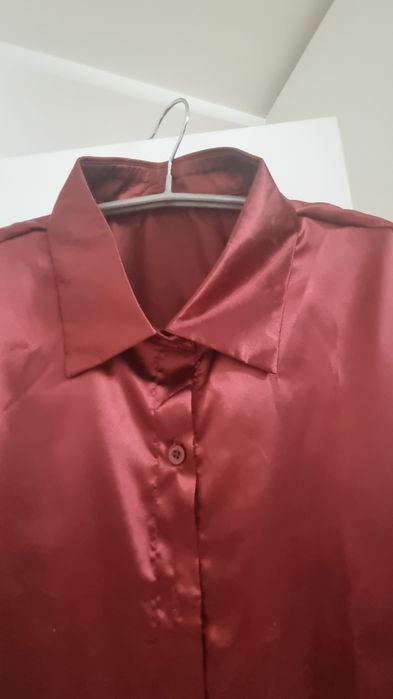 Nou camasa satin rosu bordo xl