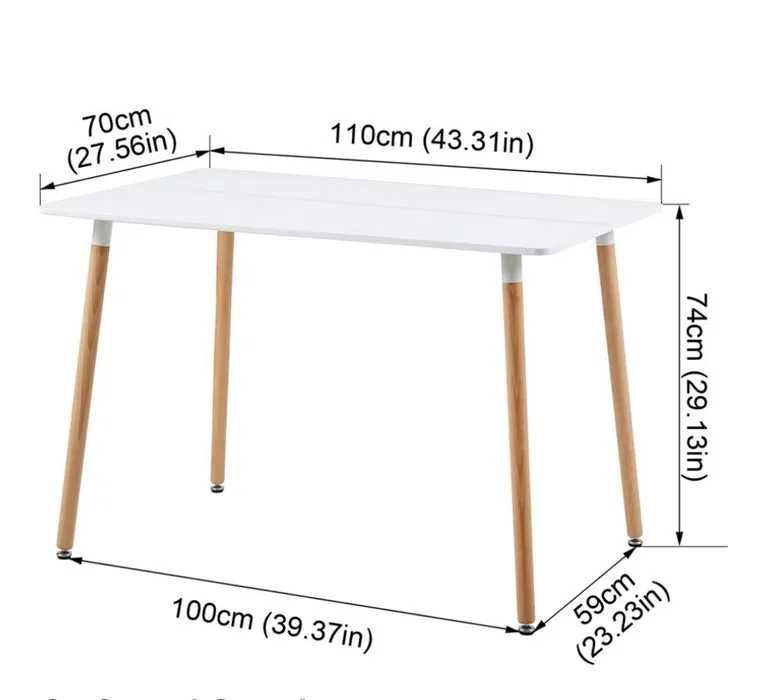 Модерна трапезна маса Кухненска 4 с дървени крака регулируеми  бял