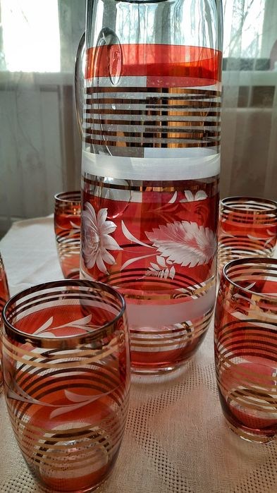 Графин с бокалами цветное стекло