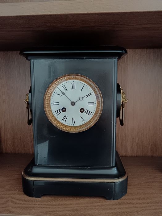 Ceas Mantel Napoleon III Calcit negru, Marmură, perioada 1900,Franța