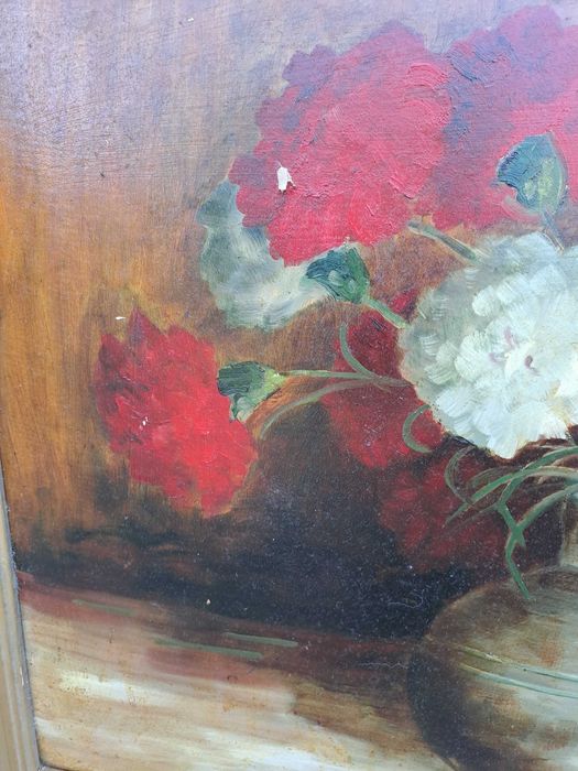 tablou vechi pictura pe carton gros 82/62 cm semnat