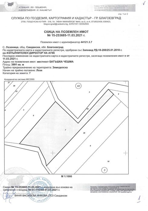 Продавам земеделска земя в село Лозеница, Община Сандански, НТП: НИВА