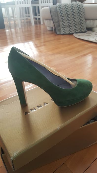 Pantofi din piele intoarsa - verde - nr 38
