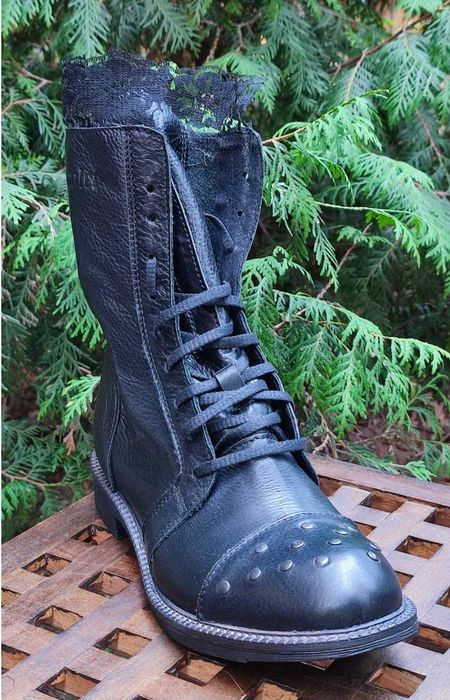 Боти черни с дантела,Естествена кожа