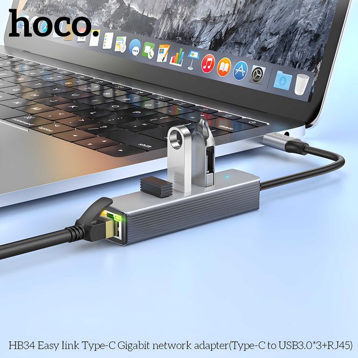 Hoco HB34 USB Type-C RJ45 + 3×USB 3.0 Gigabit Ethernet Docking Station