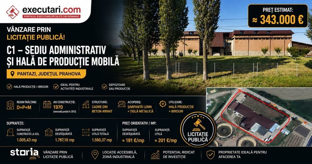 Constructii + Teren 4.591 mp, sat Pantazi, com.Valea Calugareasca