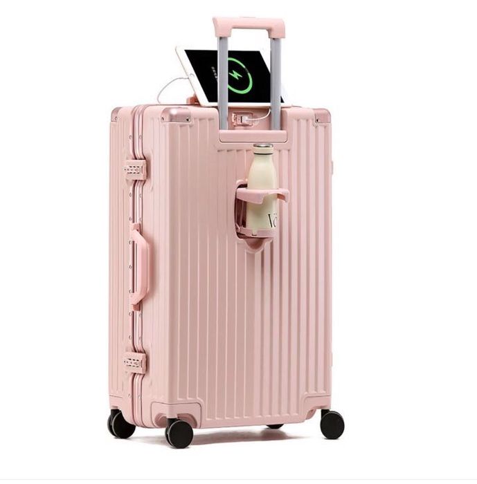 Troler de mana|cala roz & alb 54x36x24 cm, cu suport pahar si port USB