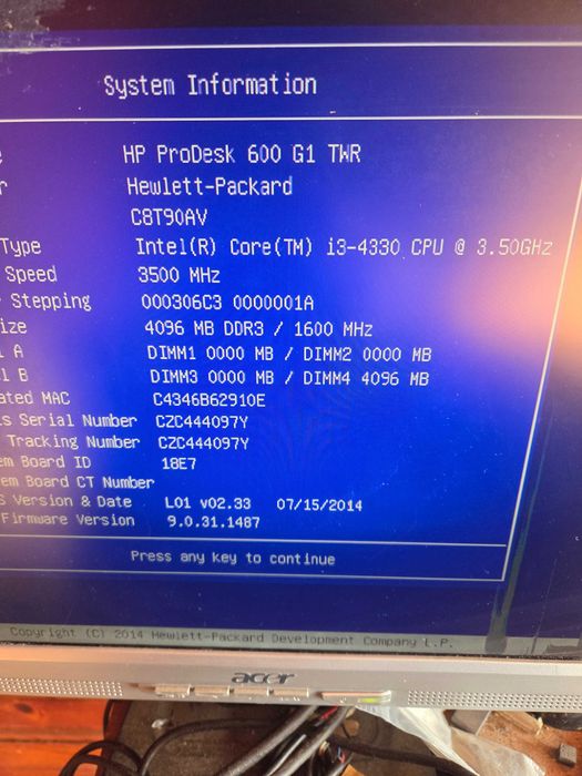 placa de baza HP Prodesk 600 G1 TWR cu procesor I3