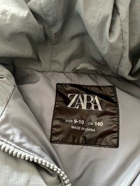 Дълго пухено яке Зара, синьо-сиво, естествен пух/пера, водоустойчиво