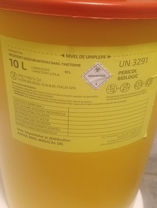 60 Recipiente noi 10 L + 50 Recipiente noi 1.5 L pentru colectare Deșeuri Medicale.