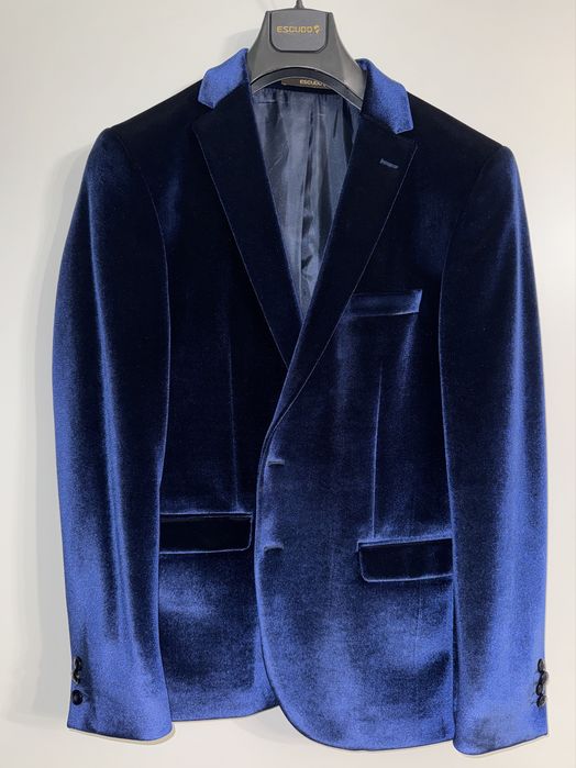 Sacou catifea barbati slim fit albastru regal ESCUDO marimea 48 NOU