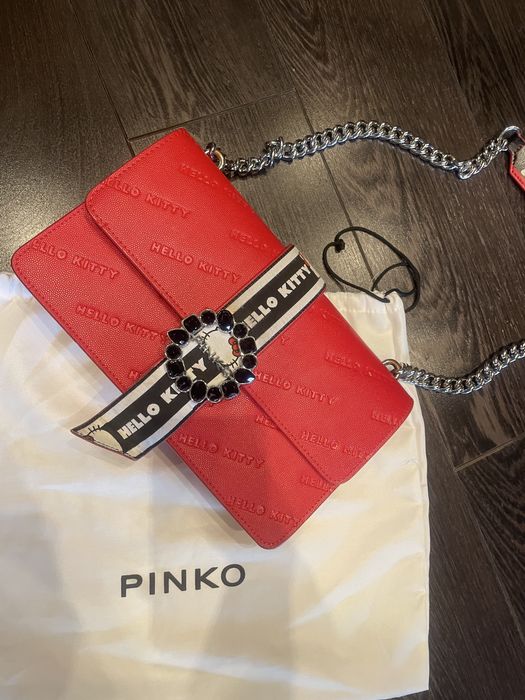Дамска чанта Pinko червена, естествена кожа