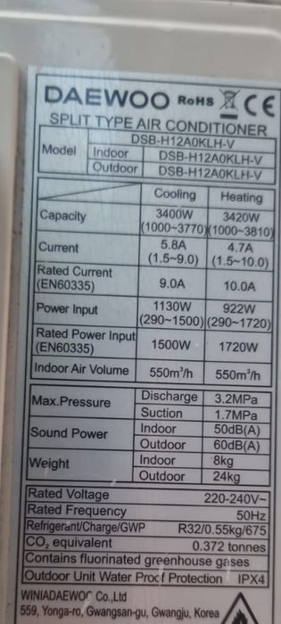 Aparat A.C. Daewoo, 12000bty,cu inverter