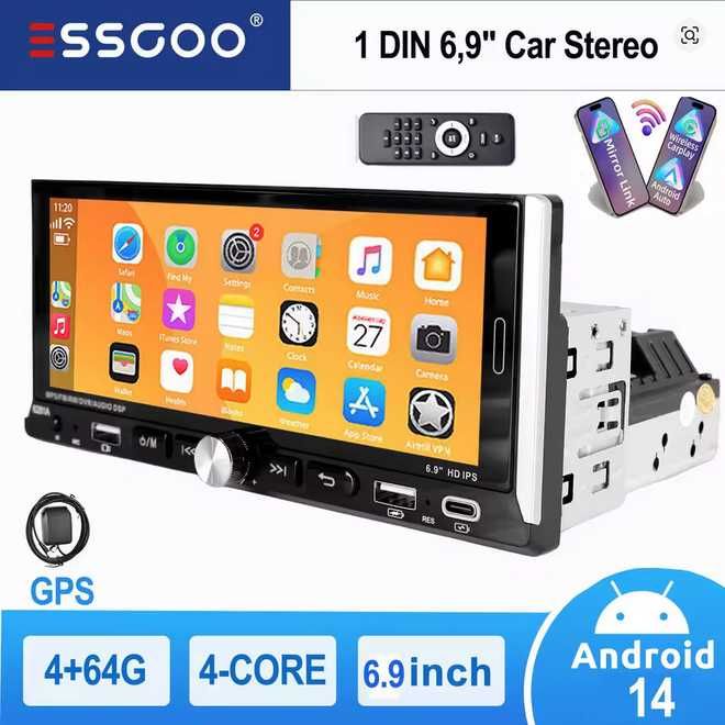 6.9" Android Мултимедия за кола 1 DIN - 4GB+64G, CarPlay, Android