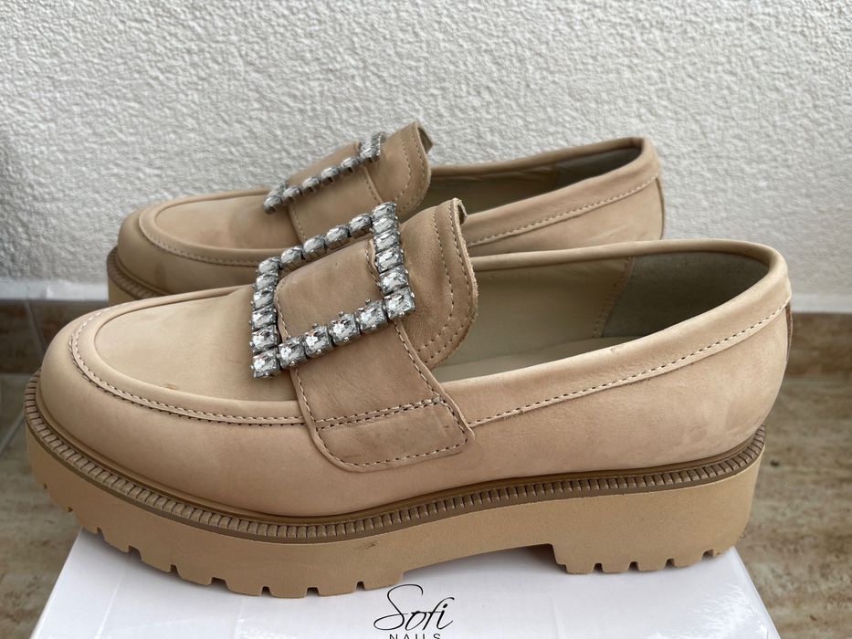 Бежови ежедневни еспадрили от естествена кожа, Kate Gray