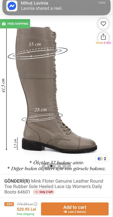 Cizme inalte cu siret - piele naturala (36)