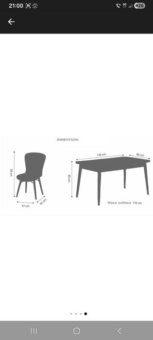 Set masă extensibilă cu 6 scaune tapițate nuc-maro