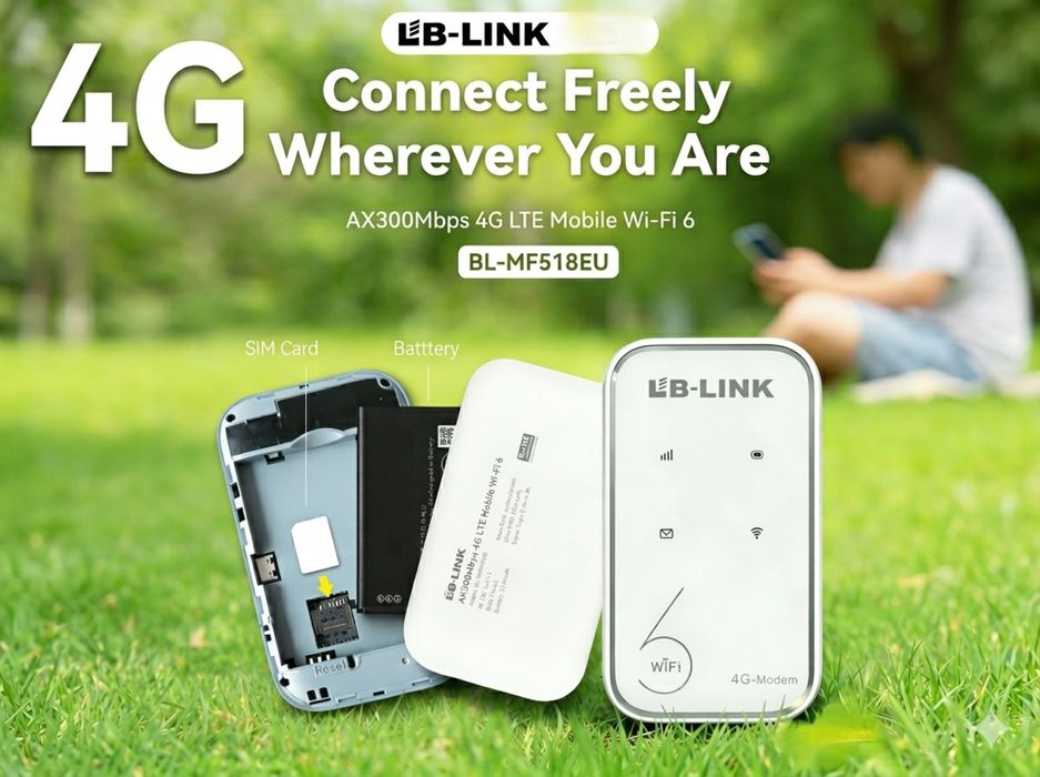 4G LB-LINK BL-MF518EU Portativ 4G LTE Wi-Fi 6 Router. Есть доставка