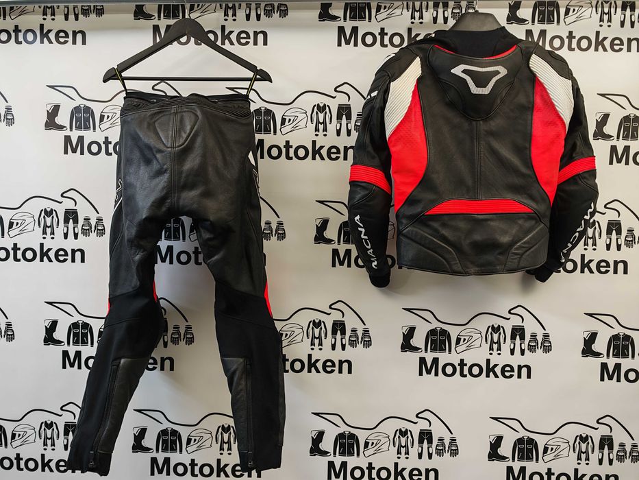 Costum moto piele Macna Voltage cu cocoasa ca nou marime S