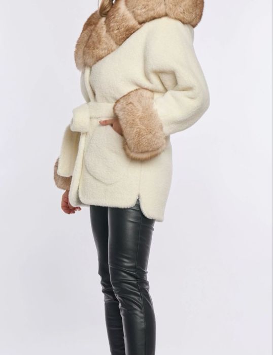 Palton din alcantara cu blană naturală adevărată de vulpe