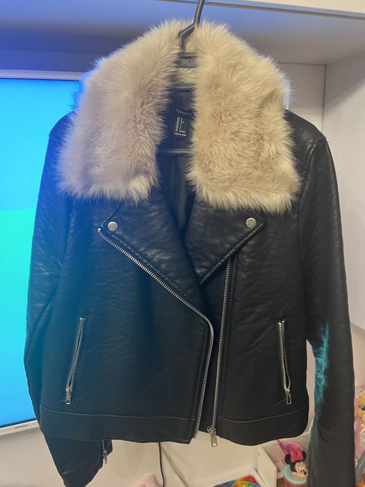 Haina piele cu guler detasabil