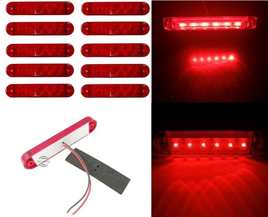 10 БРОЯ LED Червен Габарит 6 диода за камион ремарке платформа 12V-24V