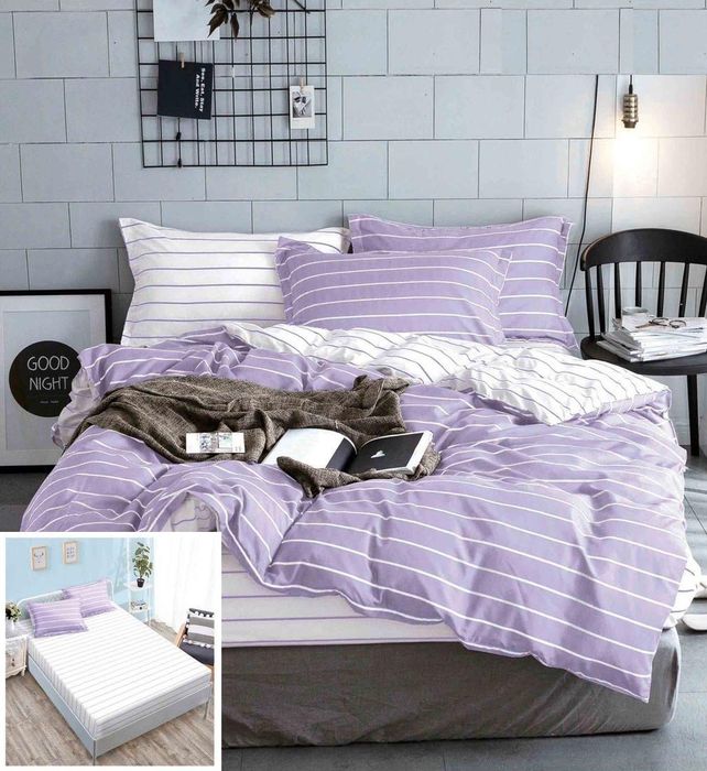 Lenjerie Pat Virginia Px057, Bumbac, 4 Piese, Cu Elastic, Alb, Lila