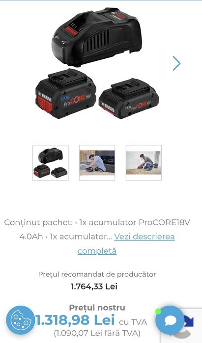 Vand set  acumulatori noi Bosch Procore si incarcator 8Ah