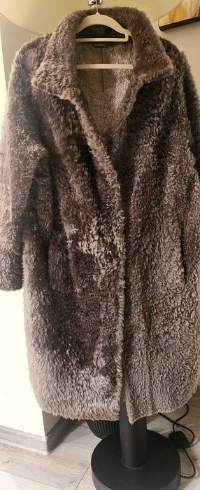 Елегантно Луксозно двулицево дълго агнешко палто в шоколадово кафяво