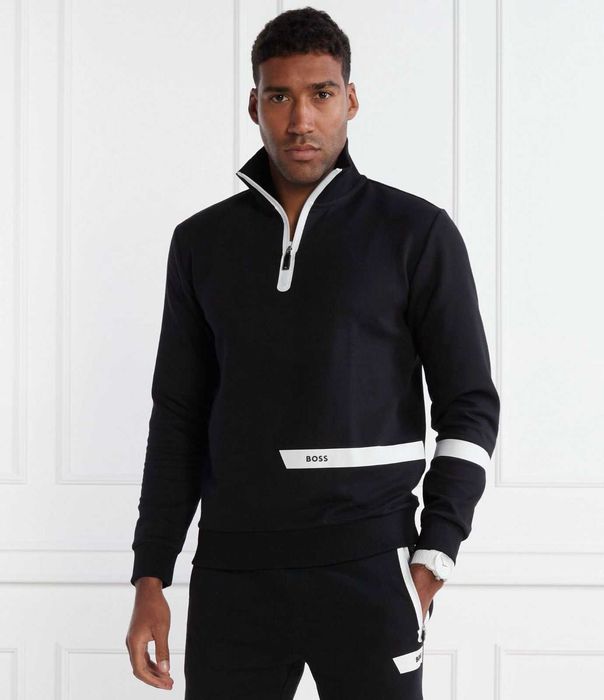 hugo boss green mens logo stripe zip-neck -  мъжка блуза 5ХЛ КАТО НОВА