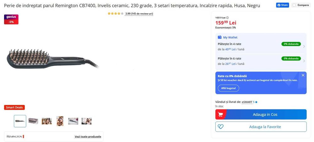 Vand perie de indreptat parul Remington CB7400