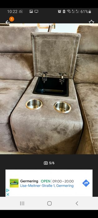 Ъглов алкантара диван с Ел. релакс механизъм УСБ портове и тъч лампа.