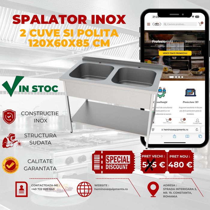 Spalator Inox Cu 2 Cuve În Stoc Diferite Dimensiuni