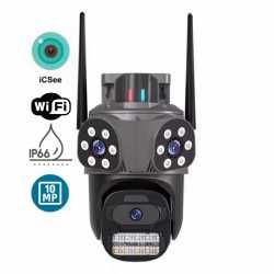 WiFi безжична IP камера с 3 обектива, iCSee, микрофон, проследяване