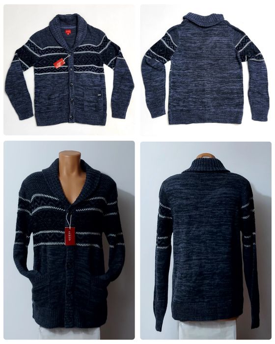 Guess cardigan nou ptr. bărbați, pulovar tricotat in dungi, cu nasturi, măsura M