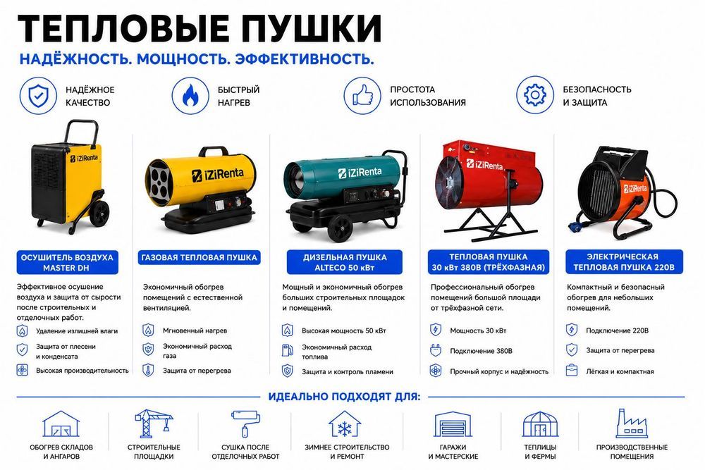 Аренда тепловых пушек и осушителей воздуха Алматы прокат оборудования