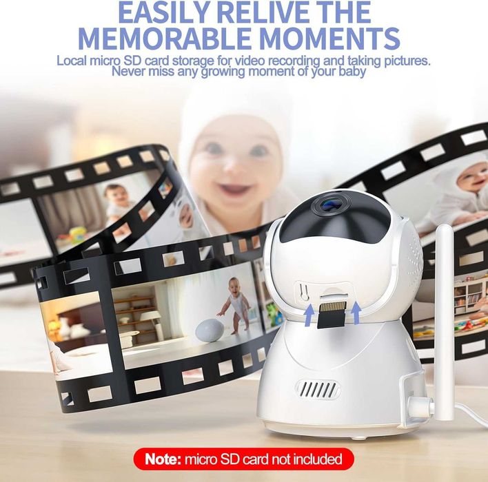 Нов OBVHNUA PTZ бебефон без wifi, 300 метра видео и аудио 720P 4.3"...