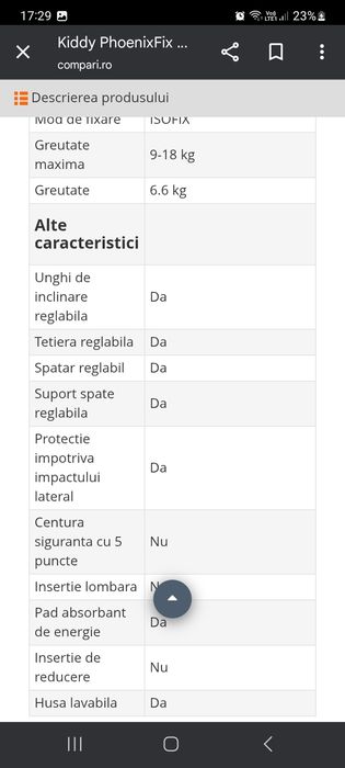 Scaun auto Kiddy cu sistem isofix