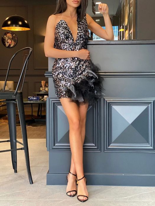 Официална къса сребриста рокля AVIN