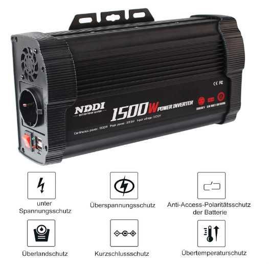 Инвертор NDDI POWER 1500 W преобразувател на напрежение 12 V към 230 V