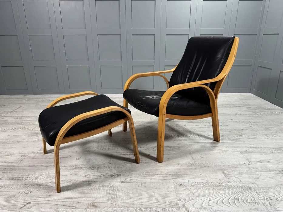 Скандинавско кожено кресло с табуретка Д1033-Д