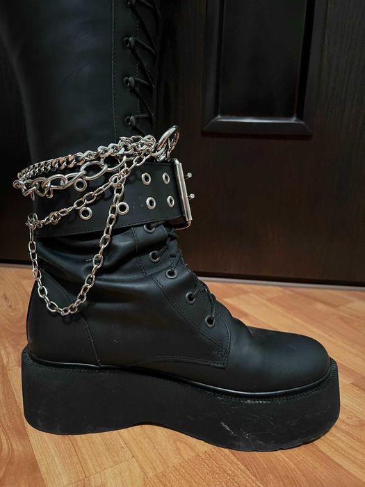 bocanci stil Rock,  din piele naturala neagra