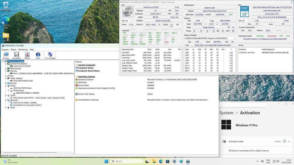 Lenovo ThinkCentre M70q Tiny Desktop i3-10100T/PCIe 256GB/8GB/Гаранция 08.2027