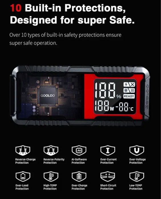 Jump Starter Gooloo GT4000 pro cu display, rosu