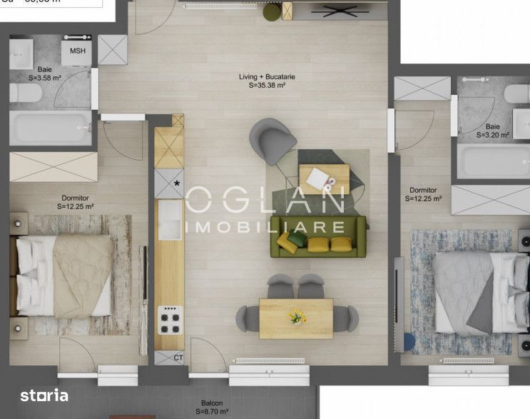Apartament 3 cam nou et. intermediar, zona D-na Stanca, 0% Comision — fotografia 3