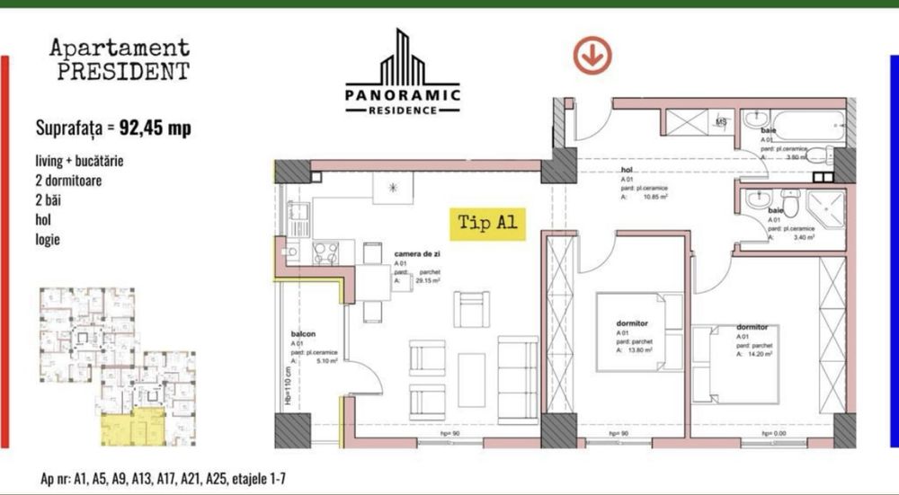 Apartament 3 camere . Panoramic Rezident